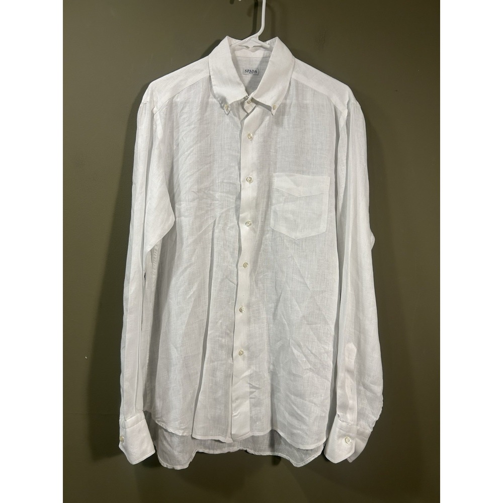 Spada Roma Shirt Mens Sz 16.5/42 White Linen Button Down Shirt Resort Travel